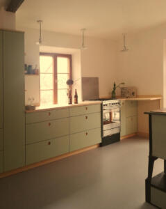 Küche mit grünem LinoleumSchreinerei Sedlmeier Rott am Inn
